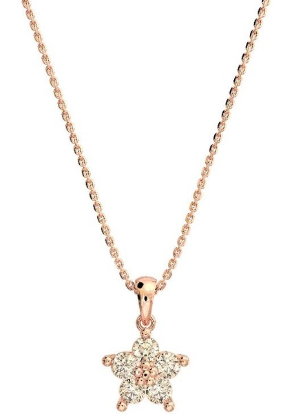 Zirkon Taşlı Rose Manolya Çiçeği Gümüş Kolye