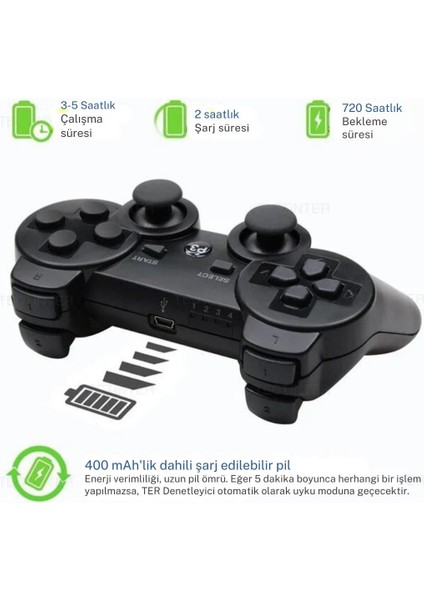 P3 Doubleshock Ps3 Playstation 3 Için Uyumlu Kablosuz Titreşimli Oyun Kolu Gamepad Joystick controller Siyah