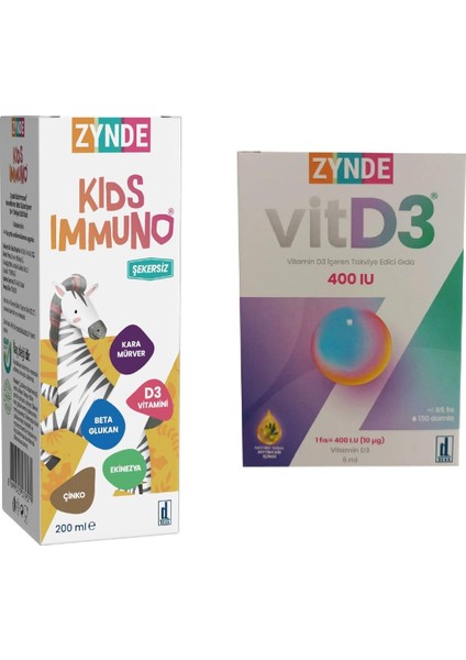 Zynde Kids Immuno Şurup 200 Ml + Zynde Vitamin D3 400 Iu