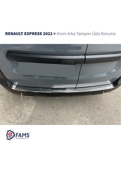 Renault Express Krom Arka Tampon Üstü Koruma 2021> Paslanmaz Çelik