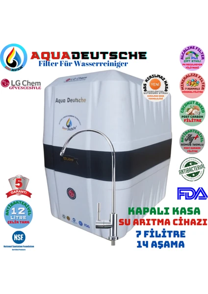 LG CHEM Aqua Deutsche Kapalı Kasa Beyaz Renk 12 Lt 14 Aşama 7 Filtre Ters Ozmoz Özellikli Su Arıtma Cihazı.