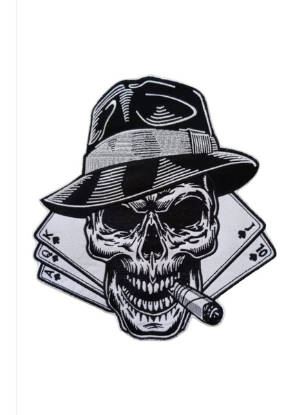 Kuru Kafa Iskambil Kartları Motorcu Nakış Sırt Yama Arma-Patch 26X28CM