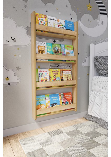 Zeo Wood Design Montessori 4 Raflı Mdf Çocuk Kitaplığı 120*60 cm - Safir Meşe