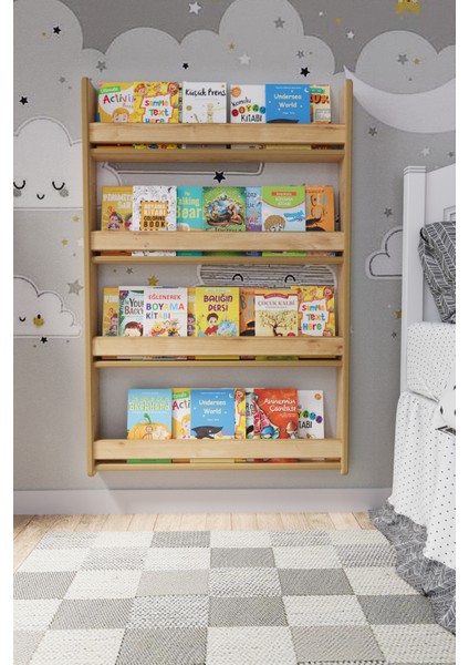 Montessori 4 Raflı Mdf Çocuk Kitaplığı 120*80 cm - Safir Meşe