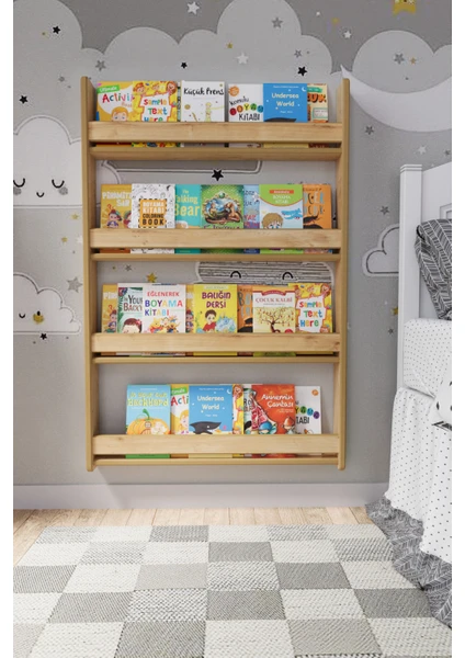 Zeo Wood Design Montessori 4 Raflı Mdf Çocuk Kitaplığı 120*80 cm - Safir Meşe