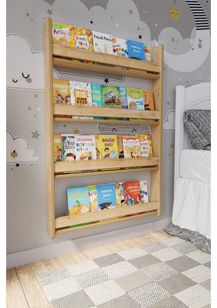 Montessori 4 Raflı Mdf Çocuk Kitaplığı 120*80 cm - Safir Meşe