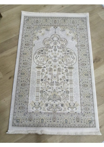 Halı Ipeksi Seccade 78X125 cm Triko Akrilik Ipek Kalitesinde Krem