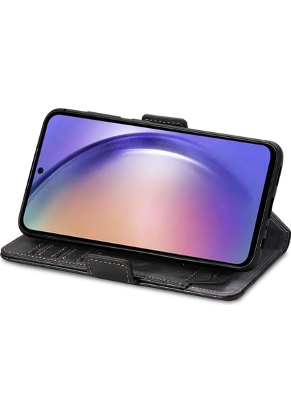Samsung Galaxy A55 5g Darbeye Dayanıklı Pu Deri Cüzdan Standı Rfıd Engelleme Telefon Kapağı (Yurt Dışından)