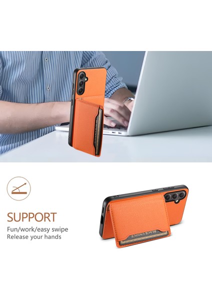 Samsung Galaxy A35 5g Kickstand Kart Yuvaları Deri+Pc+Tpu Hibrit Kapak (Yurt Dışından)