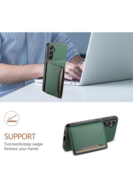 Samsung Galaxy A35 5g Kickstand Kart Yuvaları Deri+Pc+Tpu Hibrit Kapak (Yurt Dışından)