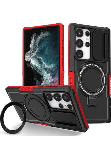 Samsung Galaxy S22 Ultra 5g Manyetik Telefon Kılıfı Pc + Tpu Kickstand Kabuk (Yurt Dışından)