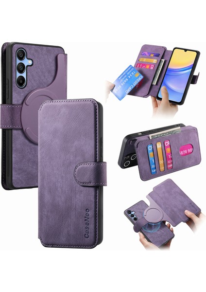 Samsung Galaxy A15 4g / 5g Retro Deri Stand Rfıd Engelleme Çıkarılabilir Telefon Kapağı (Yurt Dışından)
