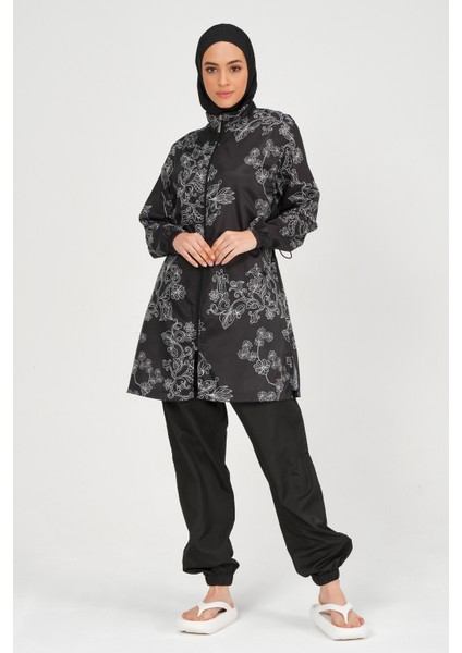 Kadın Nakış Desenli Tam Kapalı Tesettür Mayo 24235 Siyah