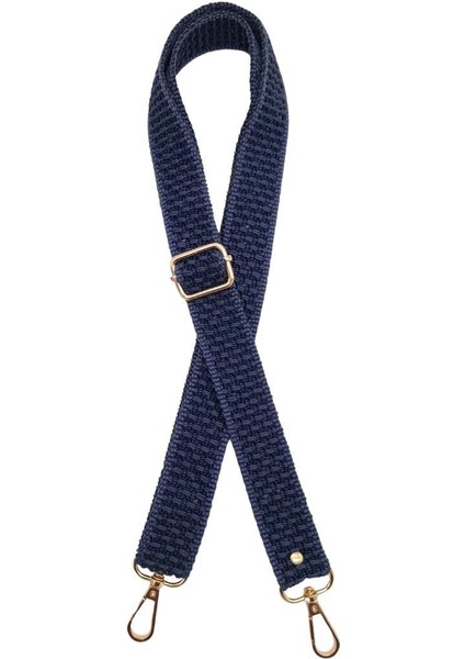 120X3 cm Polyester Kolon Çanta Sapı Lacivert Renk Light Gold Metalli
