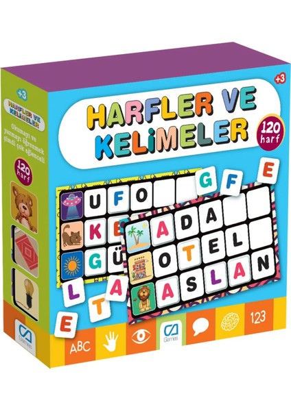 Harfler ve Kelimeler 3+ Yaş Çocukları Için 120 Harfli Görselli Eğitici Eşleştirme Oyunu