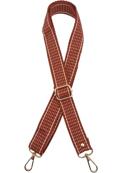 120X3 cm Polyester Kolon Çanta Sapı Taba Renk Bej Şeritli Light Gold Metalli