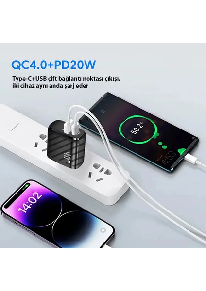 TE-PD08 40W Type-C + USB Qc3.0 Pd Hızlı Şarj Adaptörü Şarj Başlığı