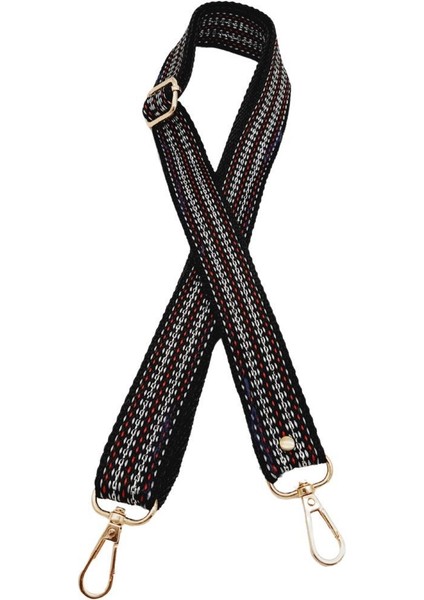 120X3 cm Polyester Kolon Çanta Sapı Siyah Renk Gümüş Şeritli Light Gold Metalli fiyatları