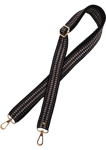 120X3 cm Polyester Kolon Çanta Sapı Siyah Renk Gümüş Şeritli Light Gold Metalli modelleri