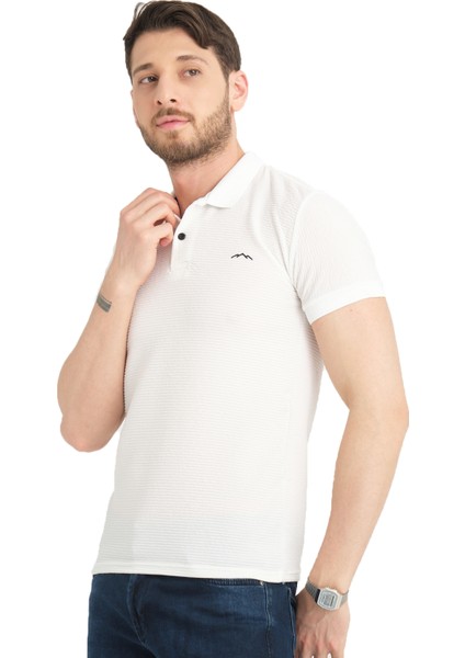 Erkek Kırık Beyaz Polo Yaka Yazlık Pamuklu Kısa Kollu T Shirt