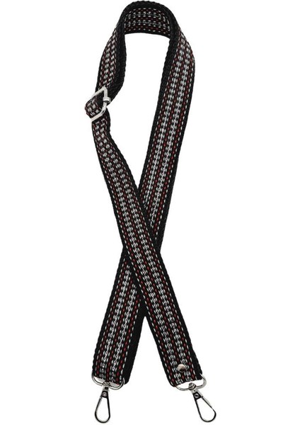 120X3 cm Polyester Kolon Çanta Sapı Siyah Renk Gümüş Şeritli Gümüş Metalli