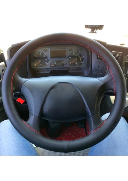 Universal Uyumlu Kamyon Tır Dikmeli Direksiyon Kılıfı Soft Siyah Kırmızı Ipli 45×10.5cm fiyatları