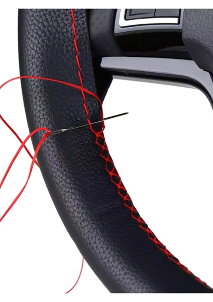 Universal Uyumlu Kamyon Tır Dikmeli Direksiyon Kılıfı Soft Siyah Kırmızı Ipli 45×10.5cm