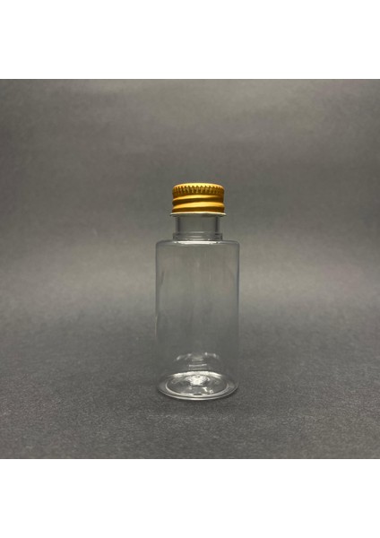 30 cc Pet Şişe Silindir Kısa - Gold Metal Kapaklı- 30ML Pet Şişe- x 10 Adet