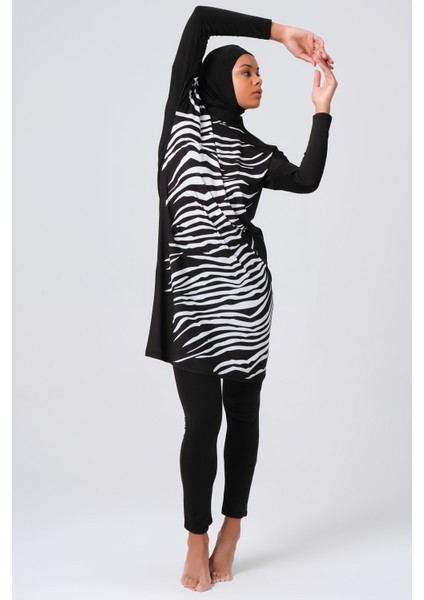 Önü Zebra Desenli Kadın Tam Kapalı Tesettür Mayo 23691 Siyah fırsatları