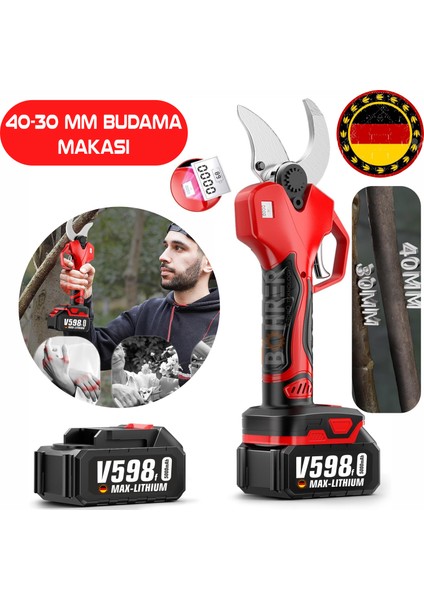 Red 42 Mm-30 mm Dijital Göstergeli Iki Kademeli Akülü Budama Makası , Akülü Bağ Makası , V598/F 5 Ah