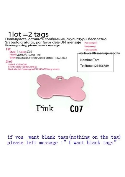 C07 Stili 30MMX21MM Lot Küçük Hayvanlar Için Köpek Kımlık Etiketleri Yavru Pet Kedi Köpek Yaka Giysileri Tasma Aksesuarları Malzemeleri Aluminiumtag Yavru Adı Tel (Yurt Dışından)