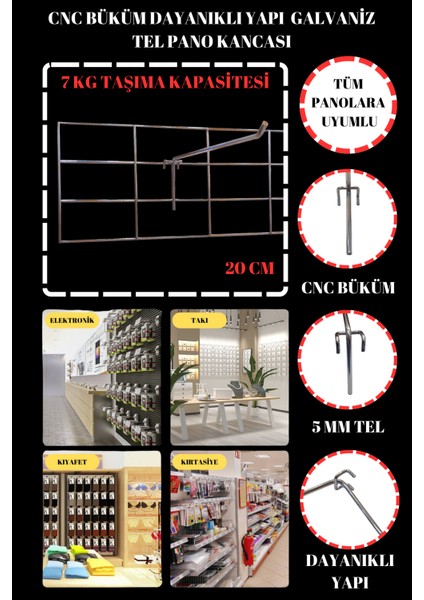20 Cm- 100 Adet Cnc Büküm Dayanıklı Yapı 20 cm Galvaniz Tel Pano Kancası