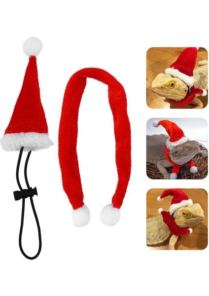 2 Adet Sürüngenler Christams Şapka Cosplay Sahne Sakallı Ejderha Kertenkele Santa Şapka Eşarp ile Pet Noel Kostüm Sürüngenler Için Set (Yurt Dışından)