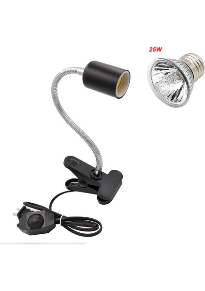 25W ve Siyah Tutucu Stili Uva+Uvb E27 Pet Sürüngen Lamba Klipsli Ampul Lamba Tutucu Kaplumbağa Basking Uv Isıtma Lambası Kiti Kaplumbağalar Işık Kertenkeleler Aydınlatma (Yurt Dışından)