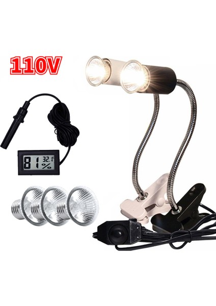 50W ve Beyaz Tutucu Stili 110V Uva+Uvb 3.0 Sürüngen Lamba Seti Klipsli Lamba Tutucu Ampul Termometre Higrometre Kaplumbağa Kaplumbağa Kertenkele Basking Isı Işığı (Yurt Dışından)