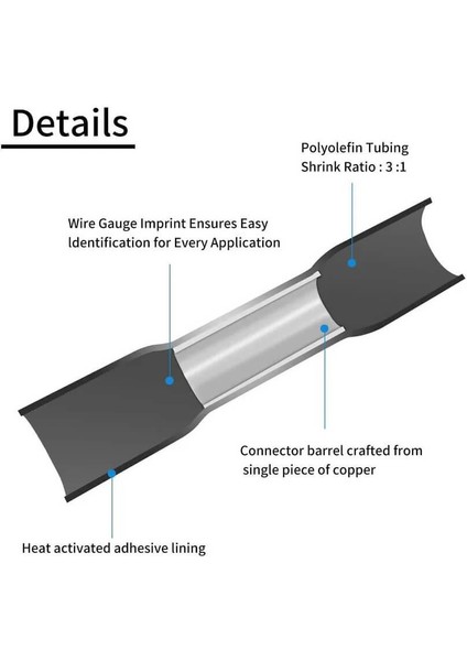 - 10 Adet - Bht-3.5 Isıyla Daralan Makaron 35A 2.5-4.0mm² Su Geçirmez Konnektör - Siyah