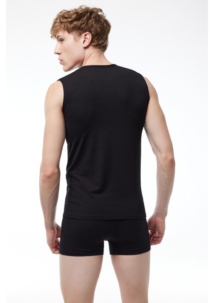 Erkek Siyah Beyaz 2 Li Paket Yuvarlak Yaka Kolsuz Modal Body 007 2M007 modelleri