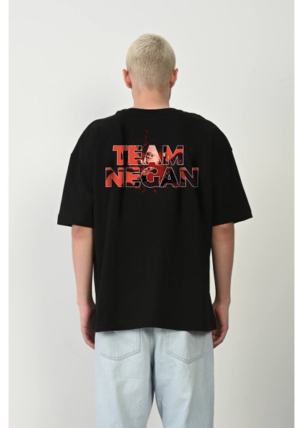 Team Negan Baskılı Oversize Kesim Unisex Siyah T-Shirt