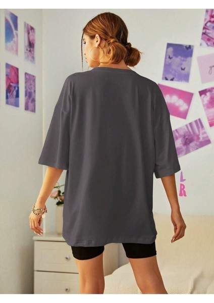 Kadın Bisiklet Baka Salaş Ayıcık Baskılı Oversize Boyfriend T-Shirt modelleri