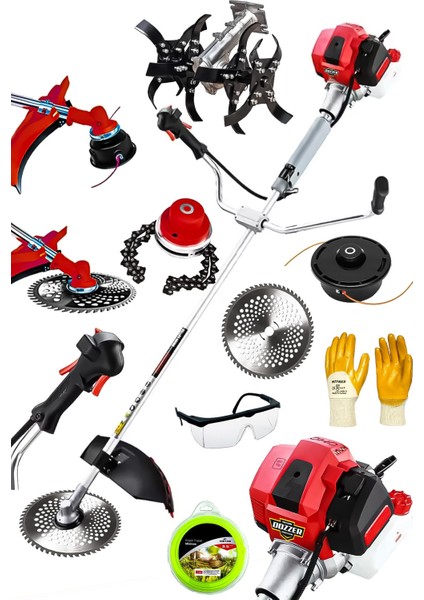 Alman 14 Hp Profesyonel Yan Tipi Benzinli Tırpan Ot Çalı Çim Biçme Makinesi +Çapa & Canavar Başlık