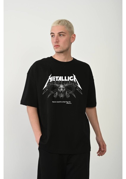 All Wear Style Metallica Baskılı Oversize Kesim Unisex Siyah Tshirt