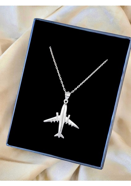 Alâ Silver Jewellery Uçak Parlak Tasarım Unisex 925 Ayar Gümüş Kolye