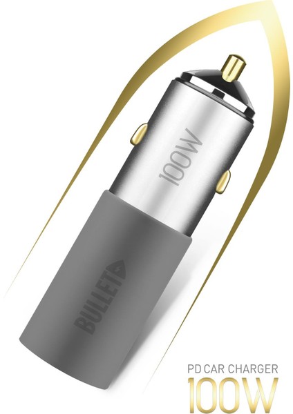 Bullet 100W Araç Çakmaklık Şarj Cihazı Type-C ve USB Çıkışlı Profesyonel Turbo Hızlı Şarj