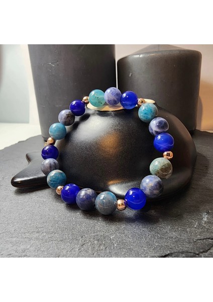 Apatit, Akik ve Sodalit Orjinal Doğal Taş Kadın ve Erkek Bileklik / Zayıflama, Vücut Direnci, Mantık ve Berrak Zihin Bilekliği