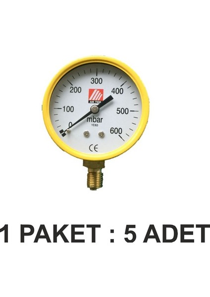 Ak Tek Manometre Küçük 0-600 Mbar Doğalgaz  Düşük Basınç Paket 5 Li