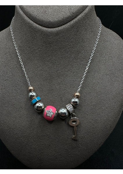 Renkli Yuvarlak Toplu 925 Ayar Gümüş Kolye