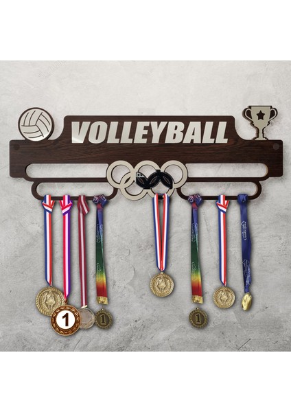 Clever Toys Voleybol Sporcu Madalya Askısı M / Volleyball Sporcu Ödül Duvar Askılı Madalyalık Kahverengi Madalya Tutucu