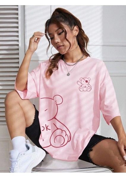 Kadın Bisiklet Baka Salaş Ayıcık Baskılı Oversize Boyfriend T-Shirt fiyatları