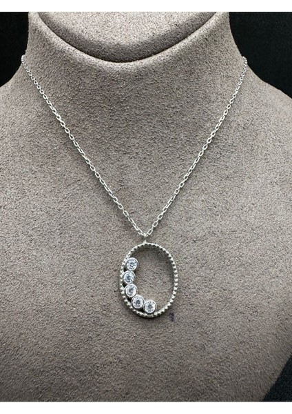 Beştaşlı Oval Gümüş Kolye