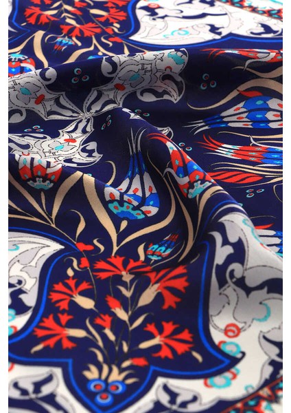 Lacivert Ekru Karanfil Lale Desen Ipek Mendil modelleri